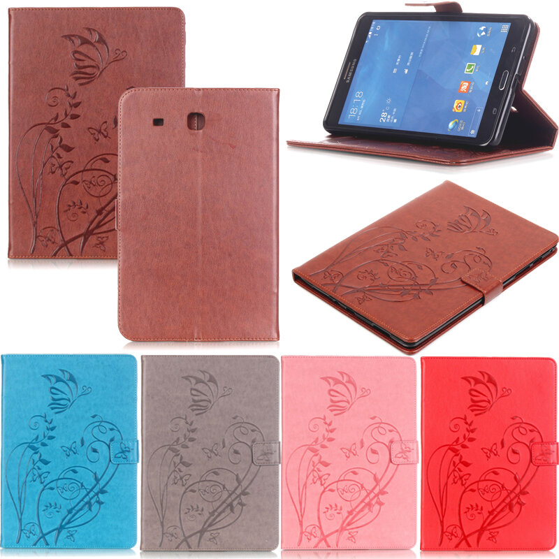 Tablet T560 Funda For Samsung Galaxy Tab E 9.6" Fashion Butterfly Emboss Leather Flip Wallet Case Cover Coque Shell Skin Stand