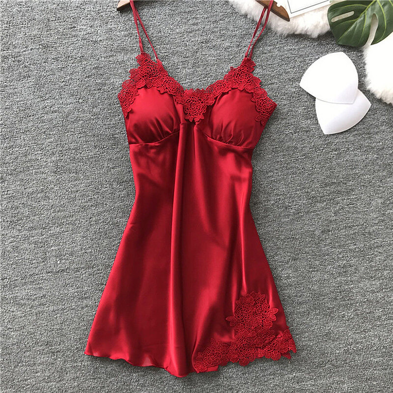 Vrouwen Nightgowns Sexy Nachtkleding Kant Patchwork Camisola Lingerie Nighty Bruiloft Zijden Jurk Slaap Slijtage Nachthemd Kleding