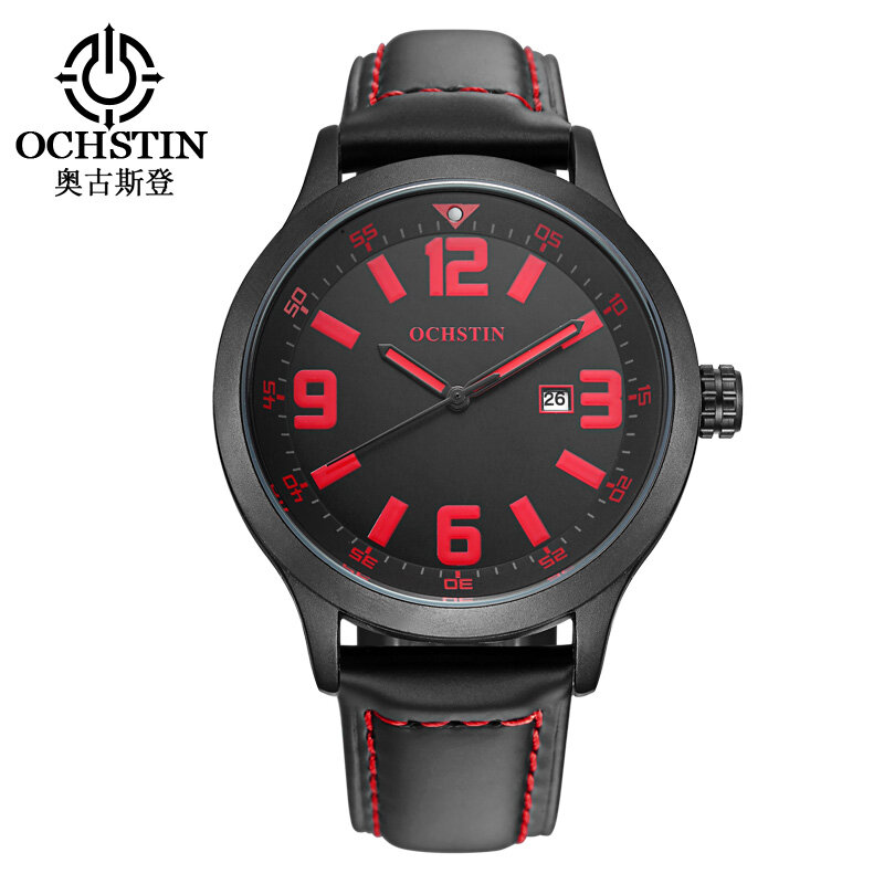 2016 新高級ブランド OCHSTIN ファッションカジュアル腕時計男性レザーストクォーツ日付時計ミリタリー腕時計男性