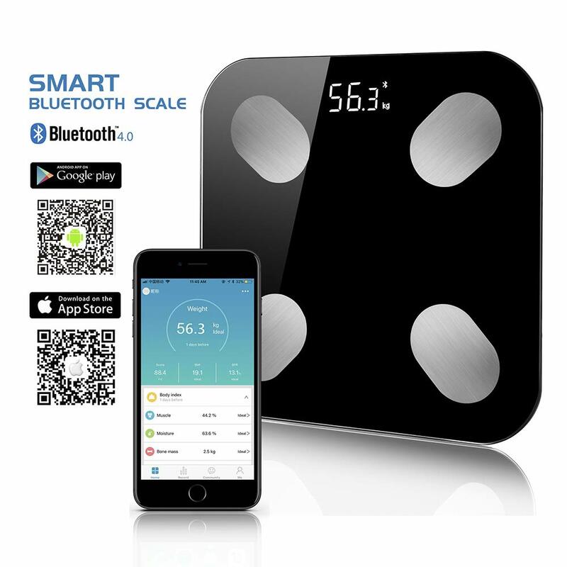 Báscula de baño de peso corporal Digital con tecnología de paso Bluetooth Smart Body Fat elegante negro herramientas de medición Básculas