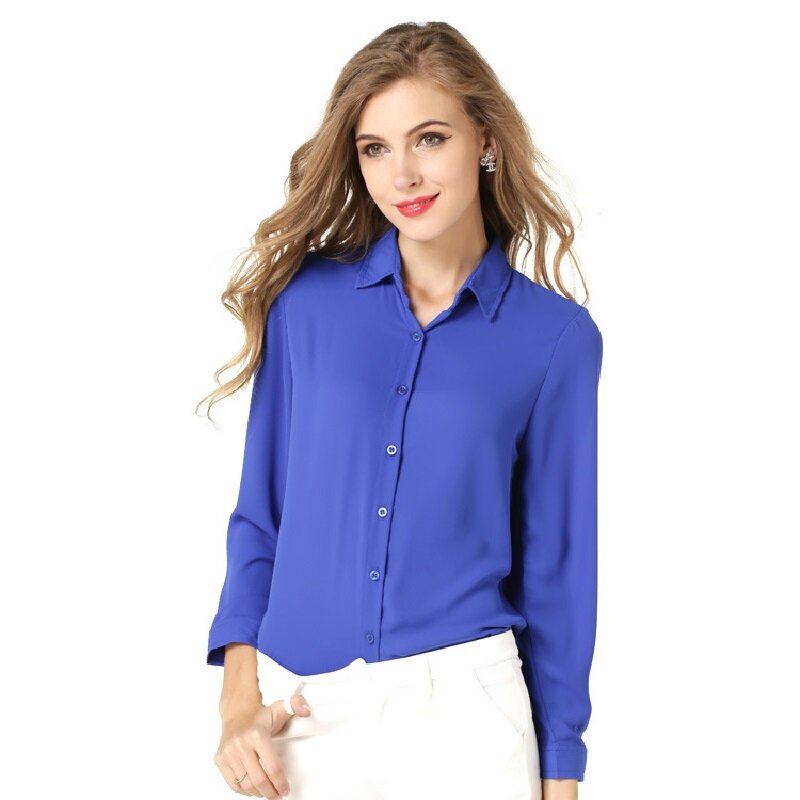 2019 blusas jednolity kolor bluzki damskie szyfonowa bluzka moda koszula z długim rękawem topy