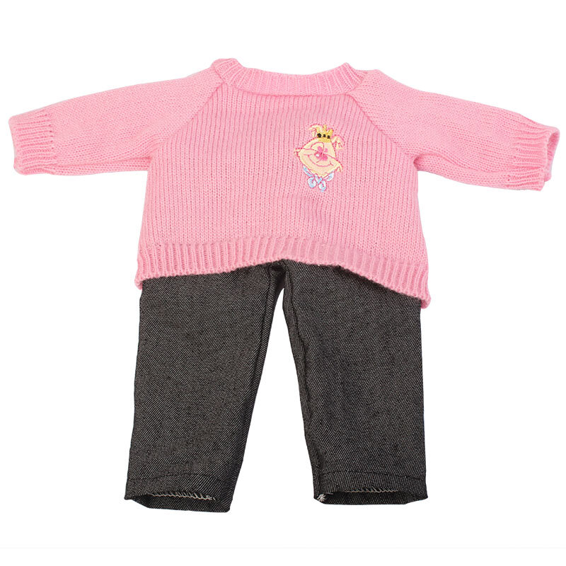Nowe mody amerykańskie ubrania dla lalek zestaw różowy sweter dżinsy ubrania garnitur pasuje do 43cm lalki i 18-Cal laleczka bobas zabawki akcesoria