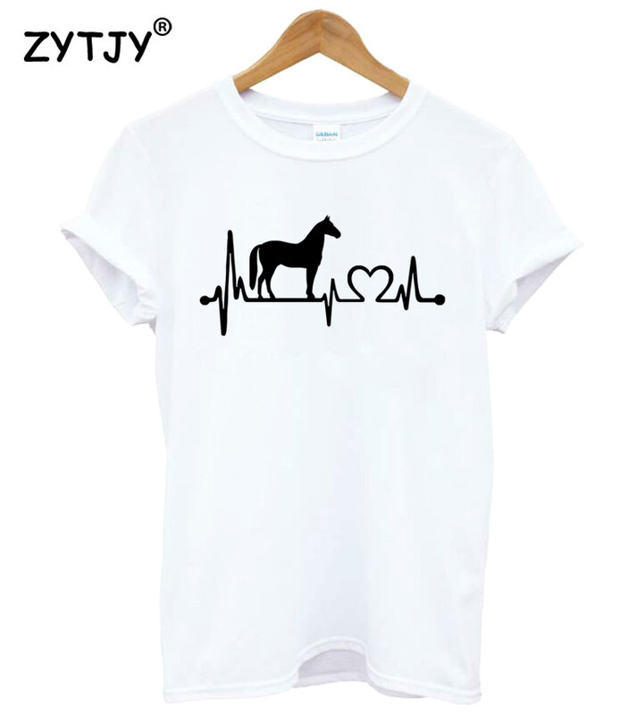 Camiseta con estampado de línea de latido del corazón de caballo para mujer, camiseta divertida informal de algodón para mujer, camiseta Hipster Tumblr, HH-102 de envío directo