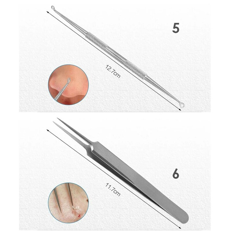 10pcs Blackhead Remover Acne Pimble Removal Needles Tweezer Set Facial Deep Cleaning Black Spots Dot Blemish Extractor Kit Tools