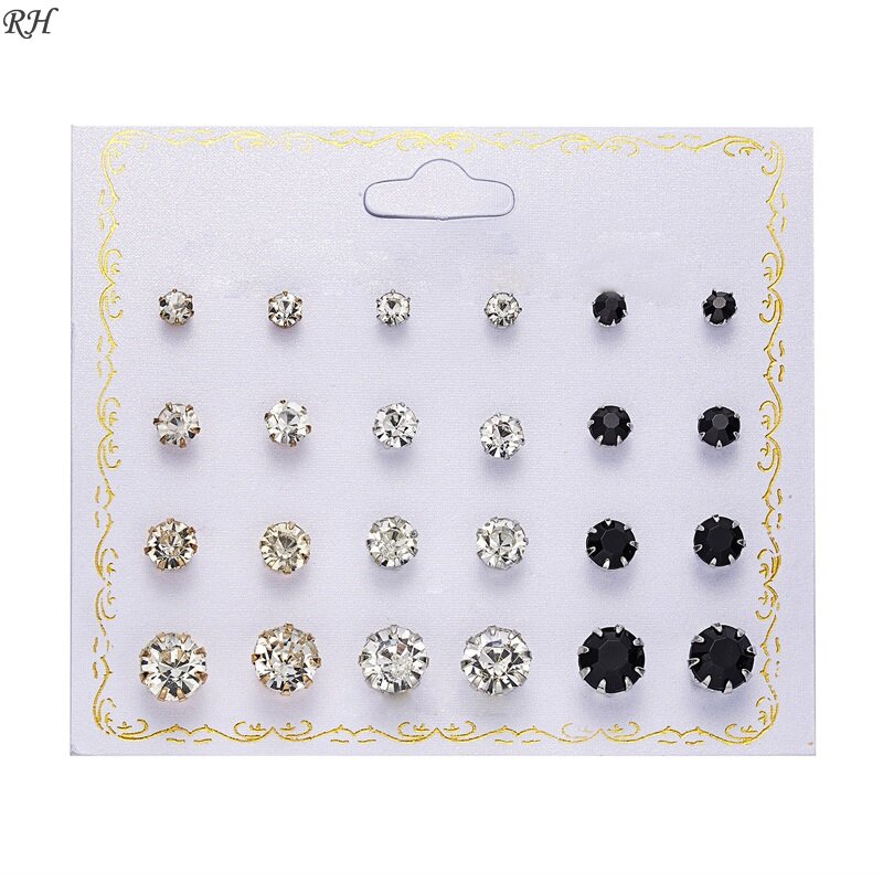 12 pairs/set Crystal Simulated Pearl Earrings Set Women Jewelry Piercing Ball Stud Earring kit Bijouteria brincos gift