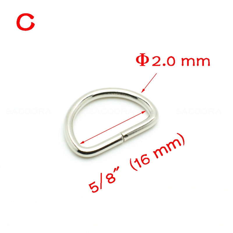 10pcs/pack D Ring Metal Ring Metal Clasp Belt Buckle Leather hardware bra hook Package accessories Webbing 10mm-25mm