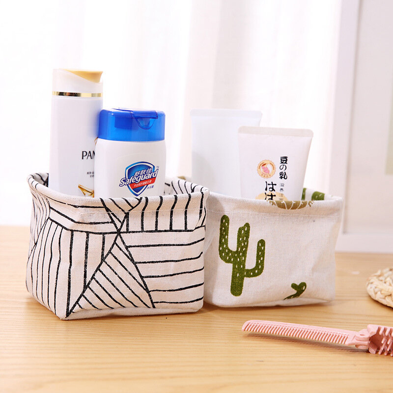 Mini organizador de escritorio de algodón con Cactus, cesta de almacenamiento de artículos diversos para el hogar, contenedor de escritorio de maquillaje, caja de clasificación de restos de cosméticos