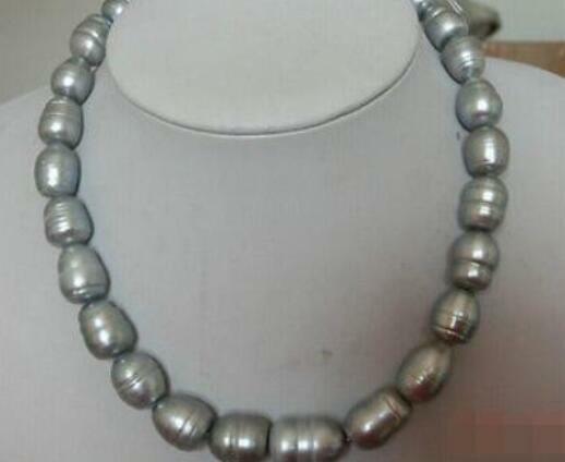 Huge9-10mm élégant collier de perles grises de Tahiti 18 pouces