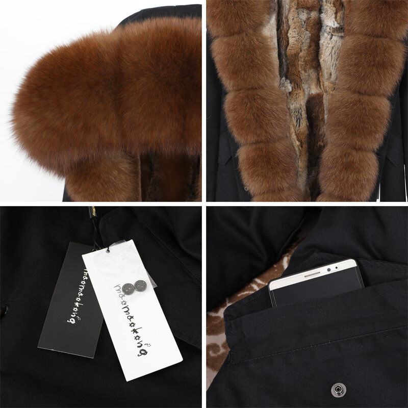 Maomaokong New Fox Fur Collar Women's Clothing Parker Detachable Rabbit Fur Grass Liner Mid-Length Coat Female Coat Winter