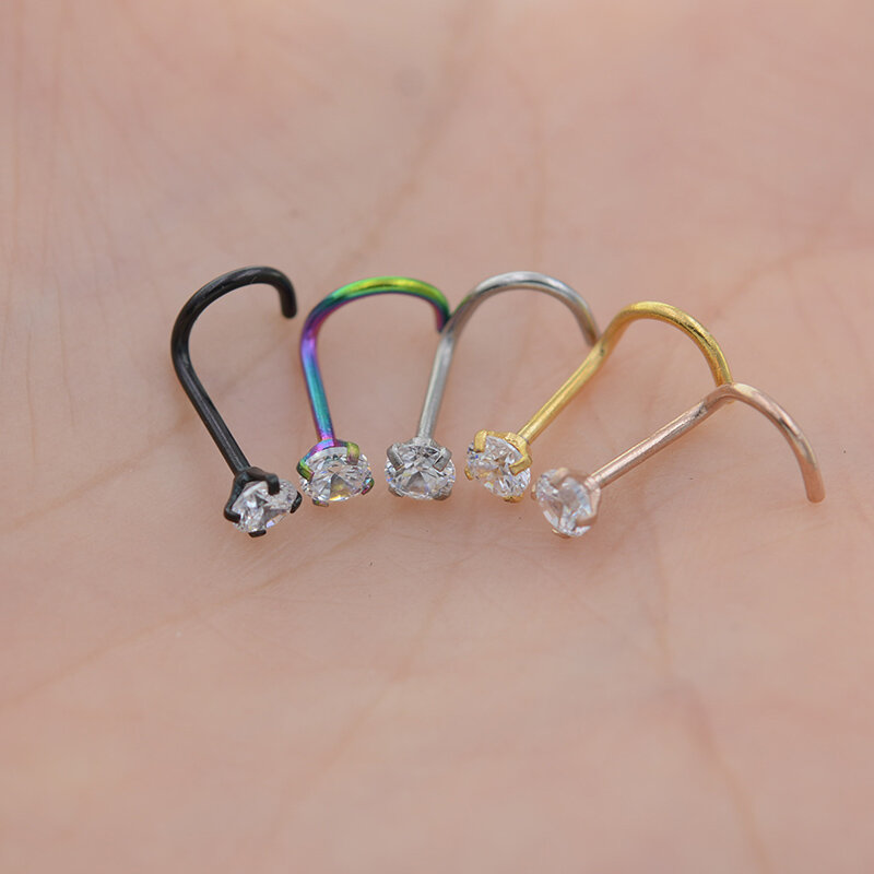 1Pc 1.5 2mm 2.5mm 20G  Zircon Nose Stud Steptum Nose Studs Hooks Bar Pin Nose Rings Body Piercing Stainless Steel Jewellery