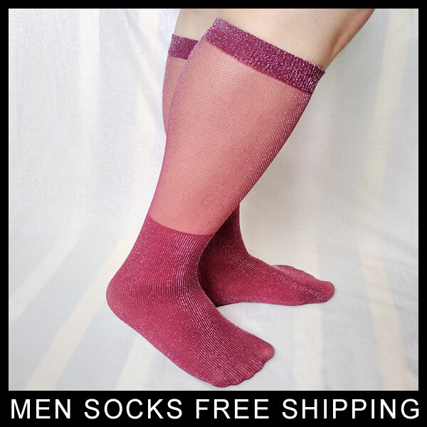 Neue Fashon Männlichen Knie Hohe Socken Transparent Mesh Herren Strumpf für Homosexuell Fetisch Sammlung Sexy Bühne