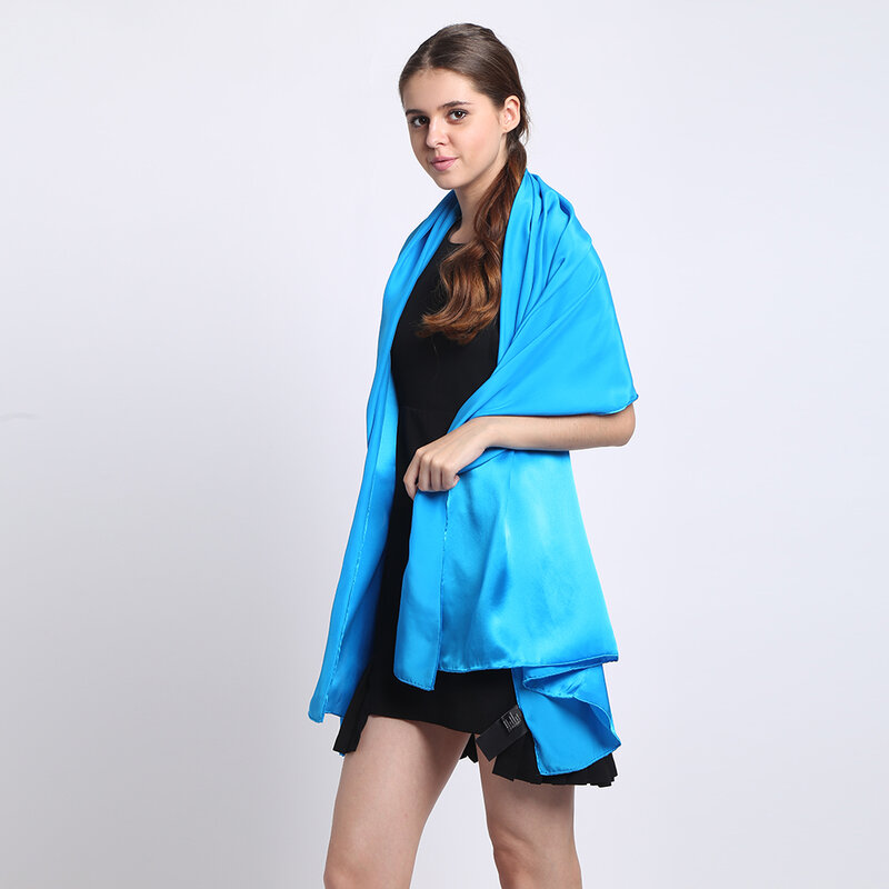 100% Silk Satin Long Scarf 110X200cm Plus Size Women Scarves and Shawls Plain Color Style
