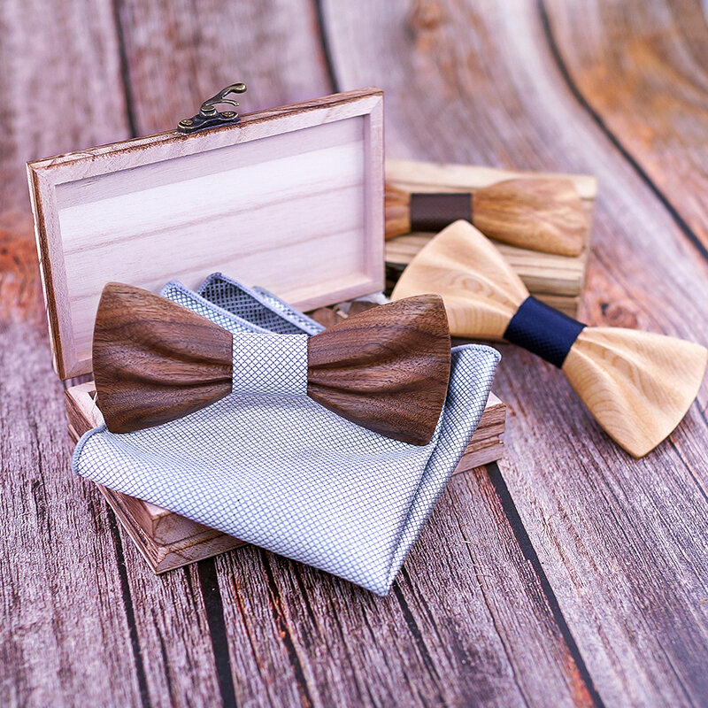 Pajarita de madera, corbata de lazo floral para hombre 2019