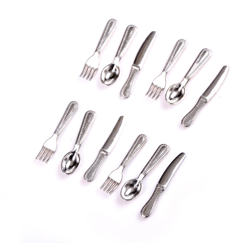 11/12Pcs/set Vintage Dollhouse Miniatures Tableware Mini Cutlery Knife Fork Spoon Childrens Toy For Doll House Decor