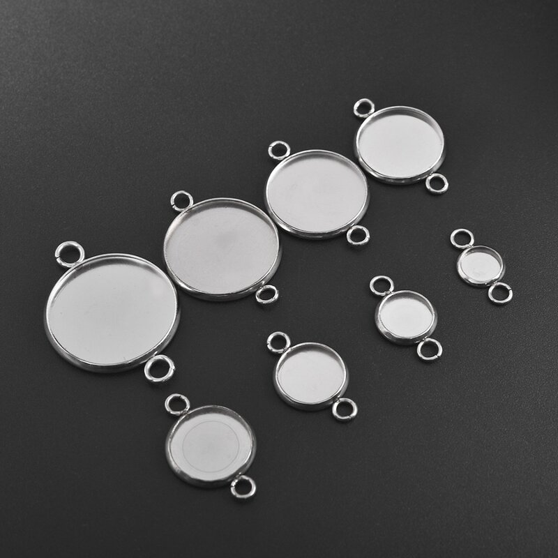 Plaques à cabochons en acier inoxydable, lot de 30 pièces, lunettes camées à double boucles, diamètres intérieurs 6 mm, 8 mm, 10 mm, 12 mm, 14 mm, 16 mm, 18 mm, 20 mm, 25mm