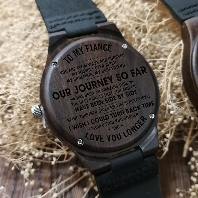 Om Mijn Verloofde-Gegraveerde Houten Horloge Aangepaste Mannen ebbenhout Horloges Luxe Horloge Polshorloge Verjaardag Vakantie Geschenken