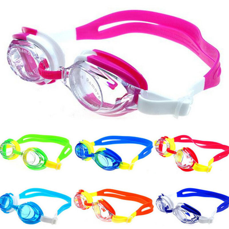 Kacamata renang anak, kacamata renang tahan air warna-warni dapat disesuaikan silikon Anti kabut UV perisai kacamata air dengan tas