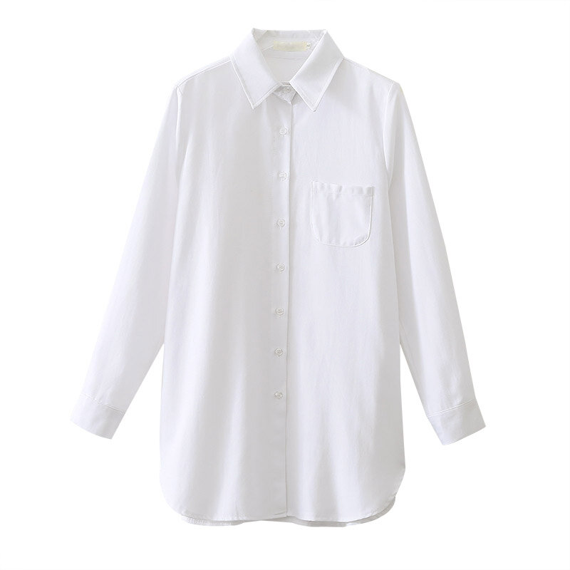 Женские блузки размера плюс, льняные хлопковые рубашки с закругленным подолом и отложным воротником, свободные белые рубашки оверсайз с карманами