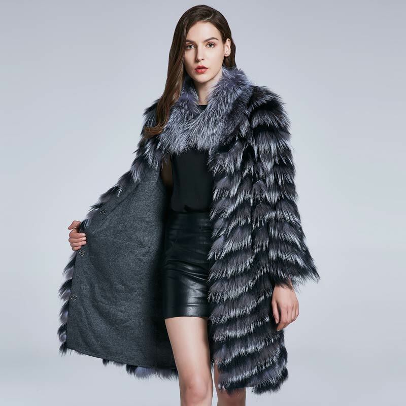 Manteau en vraie fourrure de renard pour femme, vêtement chaud, col rond, à la mode, nouvelle collection hiver 2021