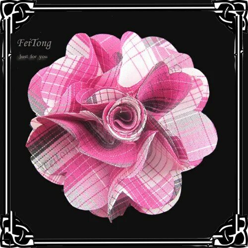 Free shipping!12pcs/lot 2.3 inch  New   plaid  fabric flowers  brooch pins stick  pins   7colors for your choice