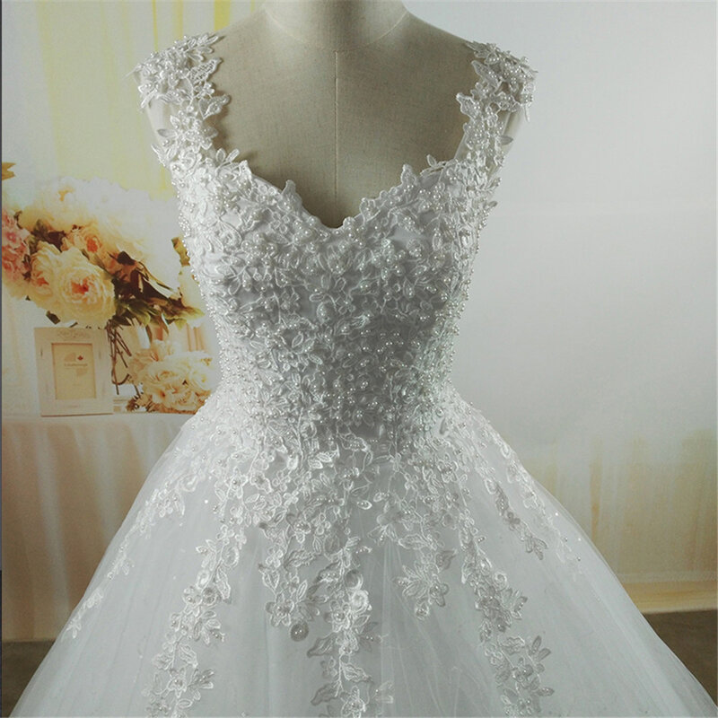 ZJ9076-C-vestido de novia blanco con perlas de marfil, 2023, parte inferior de encaje, talla grande 2-26W