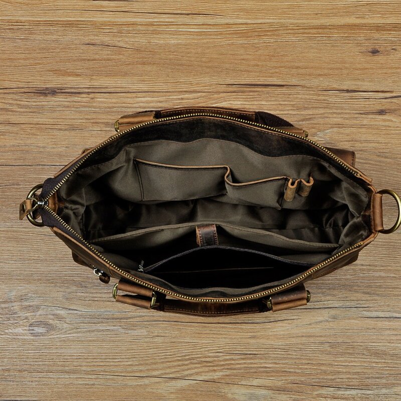 Thick Bull Leather Antique Business Briefcase 15.6" Laptop Case For Men Attache Portfolio One Shoulder Messenger Bag B260