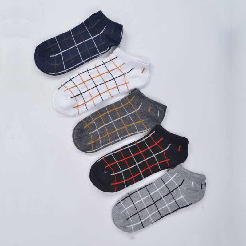 5 Pairs Men Socks Best Quality Personality Plaid Pattern Vintage Male Ankle Socks Summer Breathable Deodorant Cotton Sock Meias