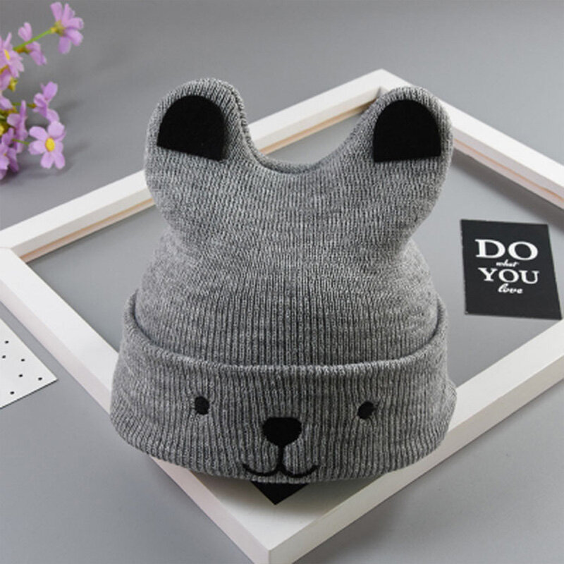ideacherry Baby Warm Bear Cartoon Hat Children's Wool Knit Cap Autumn Winter Baby Boy Girl Cute Ears Hat Kids Beanies Gift Caps
