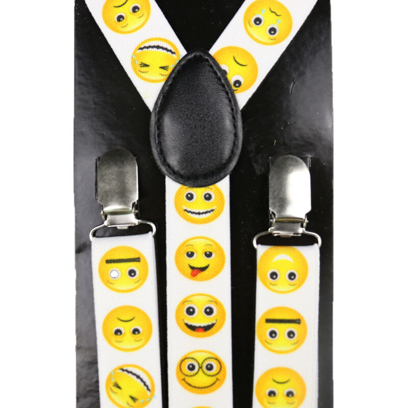 Winfox Fashion Yellow Smile Face Suspenders For Women Men Black White 2.5cm Wide Elastic Suspenders Braces suspensorio
