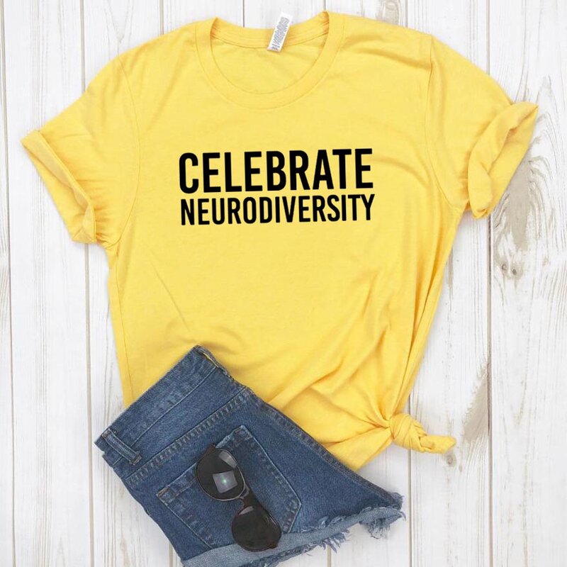 Świętować Neurodiversity litery kobiet tshirt bawełna Casual śmieszne t koszulki dla Lady dziewczyna Top Tee Hipster Ins Drop Ship NA-112