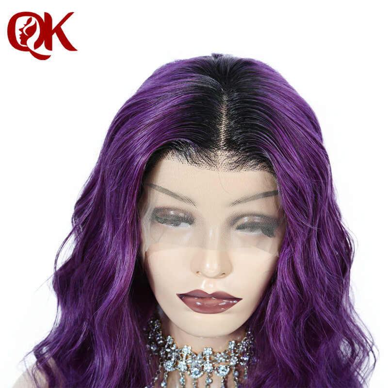 QueenKing hair Lace Front Wig 250% Density 1B Purple ombre Bob Wig Silky Straight Preplucked Brazilian Human Remy Hair