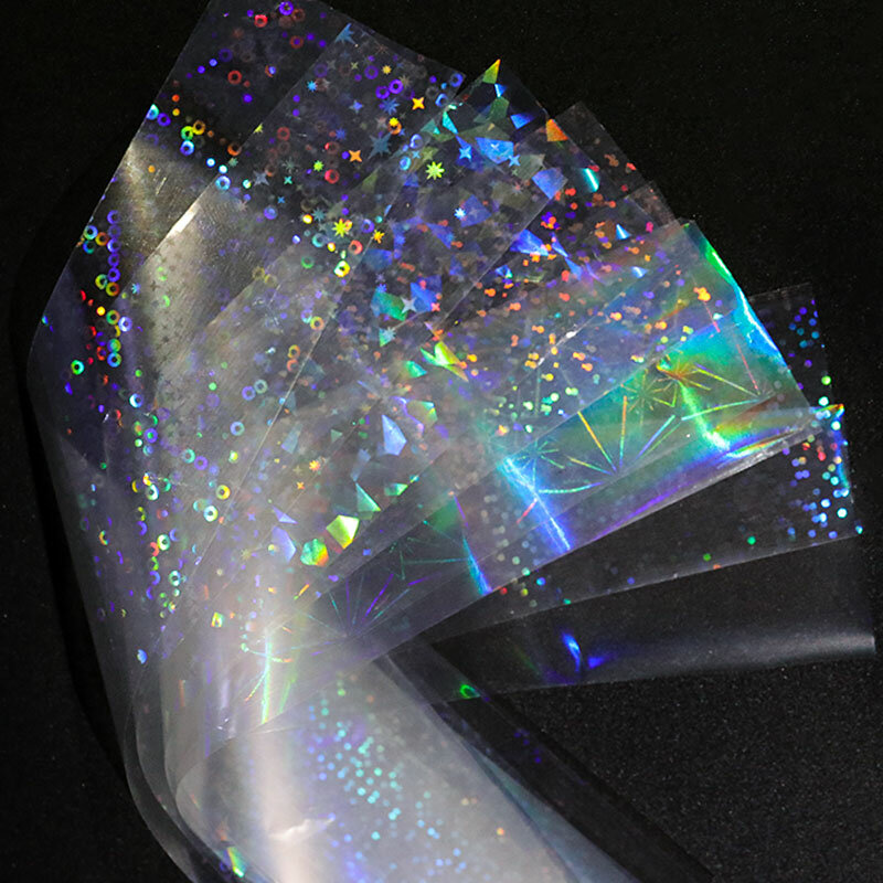 8ชิ้น Holographic เล็บฟอยล์สติกเกอร์ที่มีสีสัน Transfer Starry สติกเกอร์ Sliders สำหรับตกแต่งเล็บเคล็ดลับศิลปะอุปกรณ์ทำเล็บ