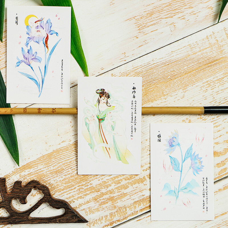 Shan Hai Guan 중국 고대 스타일 미니 사랑스러운 로모 카드, 문학 및 예술 축복 노트 장식 벽 스티커, 28 매/세트