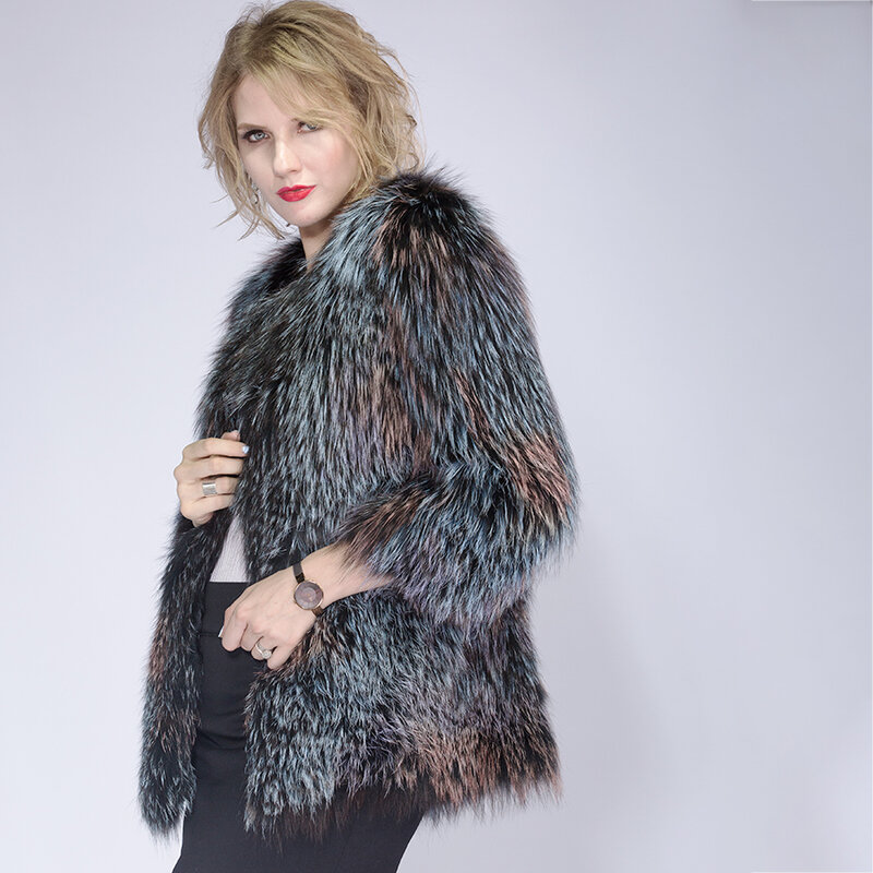 Женское трикотажное пальто из лисьего меха, на осень-зиму