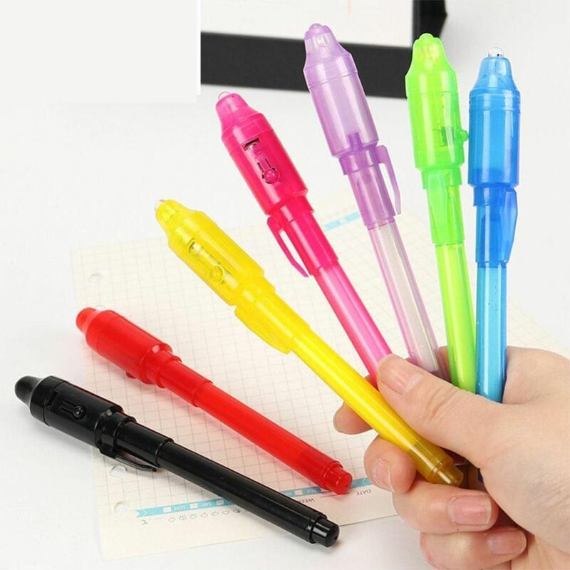 Bolígrafo de luz UV mágico creativo, bolígrafo de tinta Invisible que brilla en la oscuridad con luz UV integrada, incluye baterías