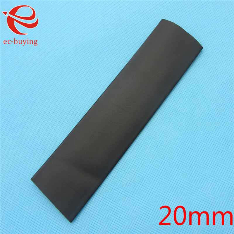 Gaine thermorétractable noire, diamètre intérieur du tube, kit de câble rond, 20mm, 1m