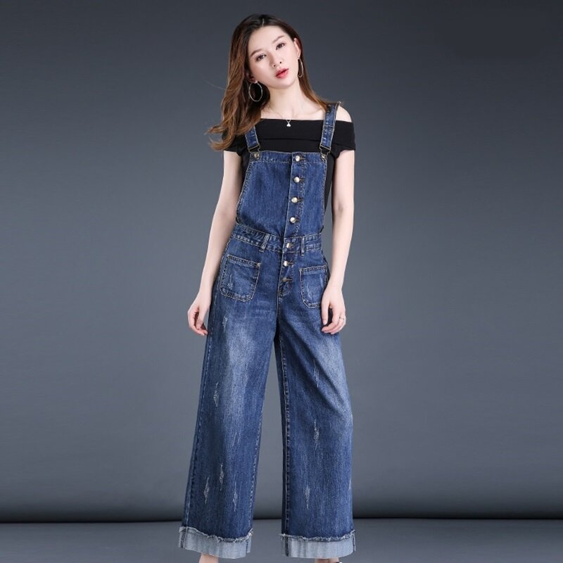Комбинезон женский джинсовый в китайском стиле, синий, DD1450