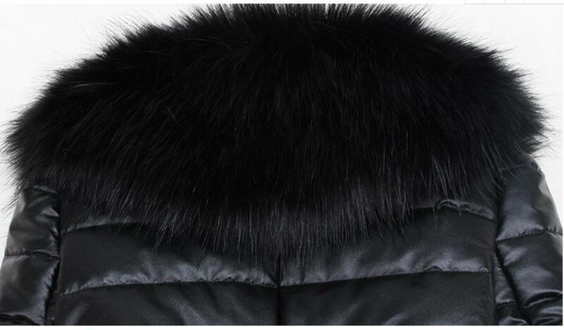 ผู้หญิง2022 Big Fur ผู้หญิง PU แจ็คเก็ตหนังฤดูหนาว3XL ฤดูใบไม้ร่วงผ้าฝ้ายเสื้อ Jaket Slim Down Jacket