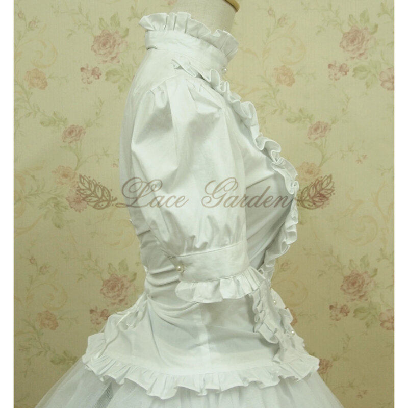 Tops cortos blancos para mujer, camisas de vendaje con volantes victorianos Vintage, blusa gótica para mujer, disfraz de lolita