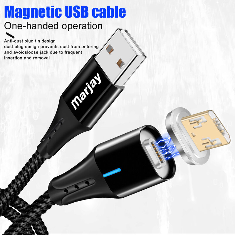 Marjay Magnetic Cable 3A Fast Charging Micro usb Cable For Samsung S7 Xiaomi Redmi Note 5 Pro 4 Android Magnet Data Cable