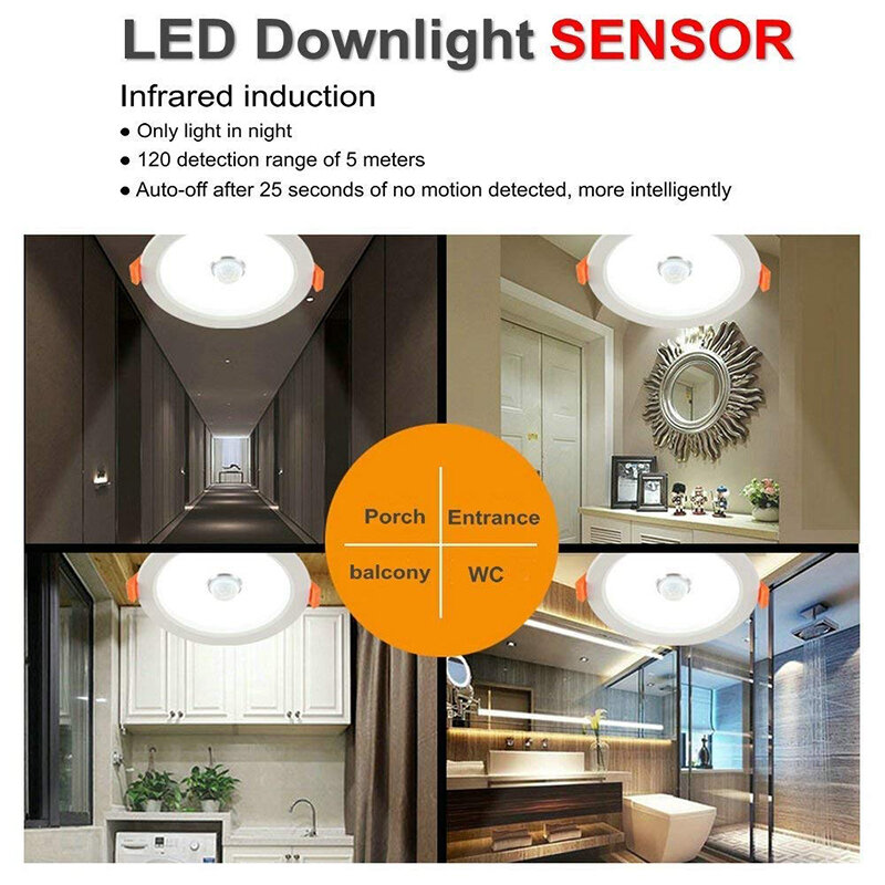 Luz LED empotrada con Sensor de movimiento PIR, iluminación nocturna moderna para sala de estar, pasillo y balcón, 5W, 7W, 12W, 15W