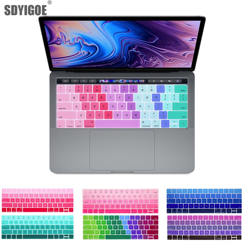 Osłona klawiatury, dla, Mac, książka, pro13 15 z Touch Bar A2159 A1706 A1707 A1989 A1990 klawiatura laptopa osłona klawiatury s gradientu folia na klawiaturę