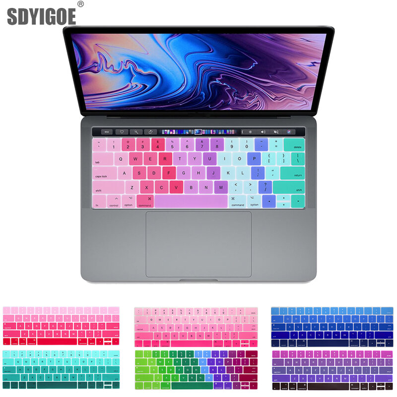 Mac Book pro13 15 용 키보드 커버, 터치 바 포함, A2159 A1706 A1707 A1989 A1990, 노트북 키보드 커버, 그라디언트 키보드 필름