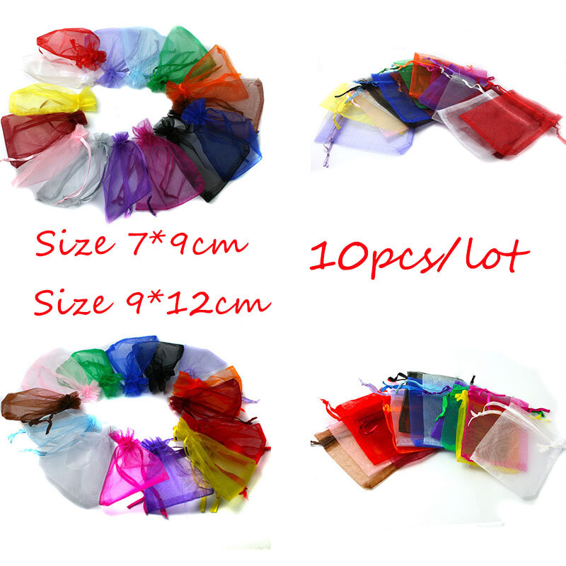 Top Sale 10pcs 7x9/9x12cm Drawstring Organza Jewelry Packaging Display Jewelry Pouches For DIY Jewelry Wedding Gift Beads Bags