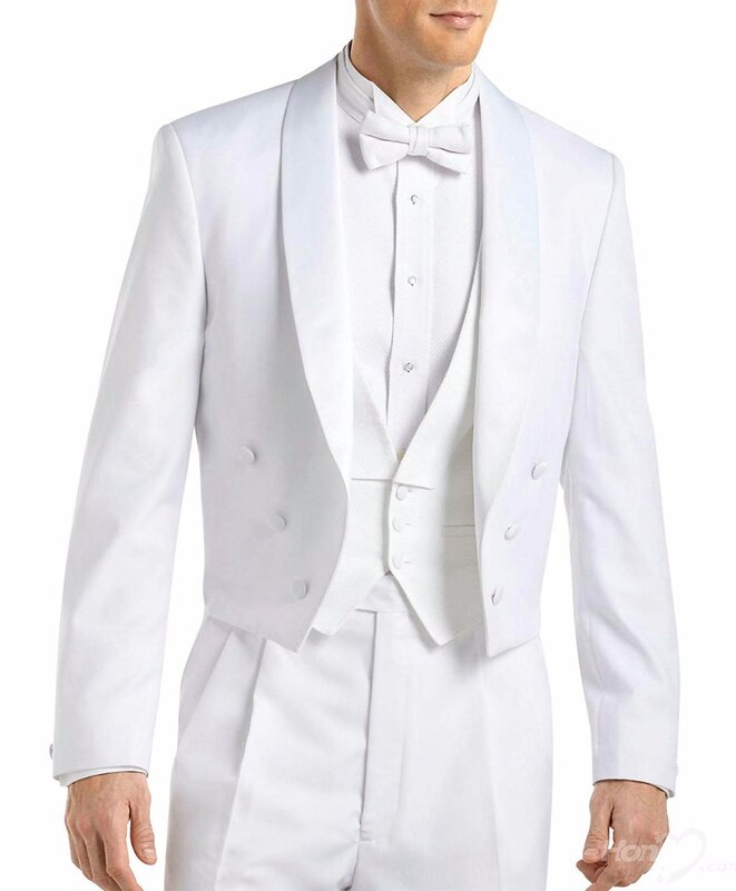 Białe męskie 3 kawałki garnitury ślubne szal Lapel garnitury męskie smokingi dla pana młodego moda formalna sukienka mężczyźni komplet garniturów niestandardowe Terno Masculino