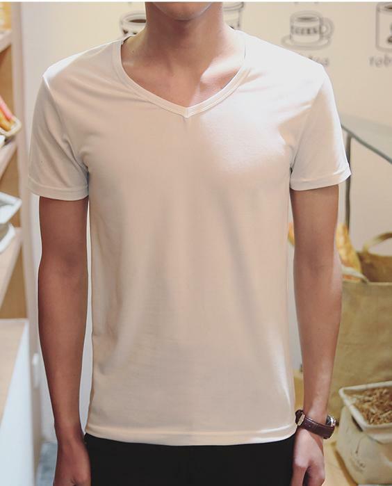 Lato nowy męska koszulka z dekoltem w kształcie litery v męski t-shirt z krótkimi rękawami i mocno stałe kolor puste koszula odzież męska