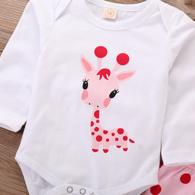 Комплект одежды в горошек для новорожденных девочек, милая одежда с изображением жирафа для маленьких девочек, шапка, осенне-зимняя одежда ...