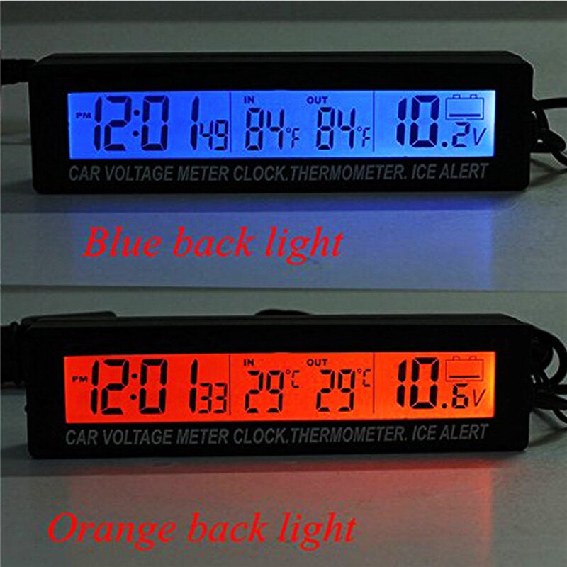 Voltmètre numérique 110mm x 23mm x 29mm, horloge, température, alerte de glace, rétro-éclairage bleu