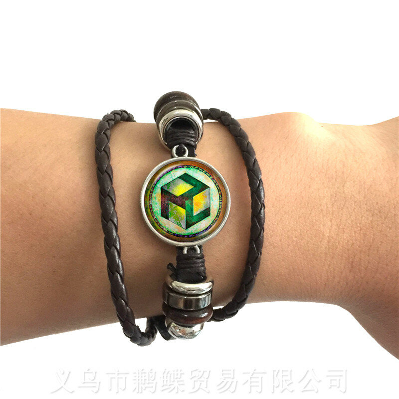 Pulseira de couro sagrada da geometria angypkarana, símbolo da moda, chakra, bracelete ajustável, masculino, presente, joia