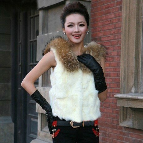 2017女性の毛皮のコートの短いデザイン女性のベストフェイクアライグマの毛皮